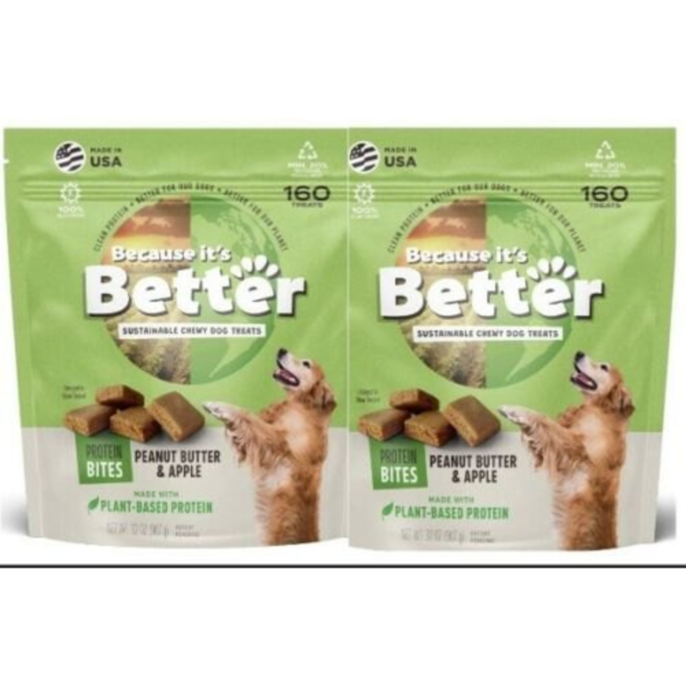 2PK Because It's Better Peanut Butter & Apple Plant Based Chewy Dog Treats -320p
